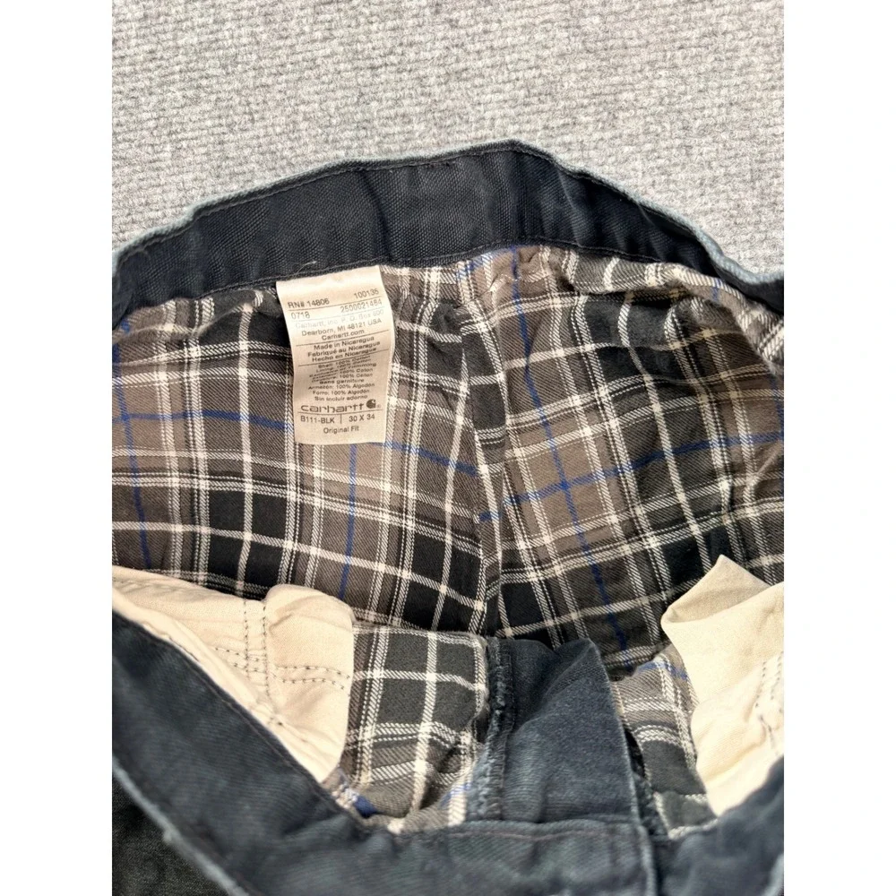 Carhartt B111-BLK Flannel Lined Black Duck Canvas Work Pants 30x34 Distress Men